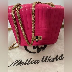 Mellow World Fuchsia Crossbody Bag with Gold Chain